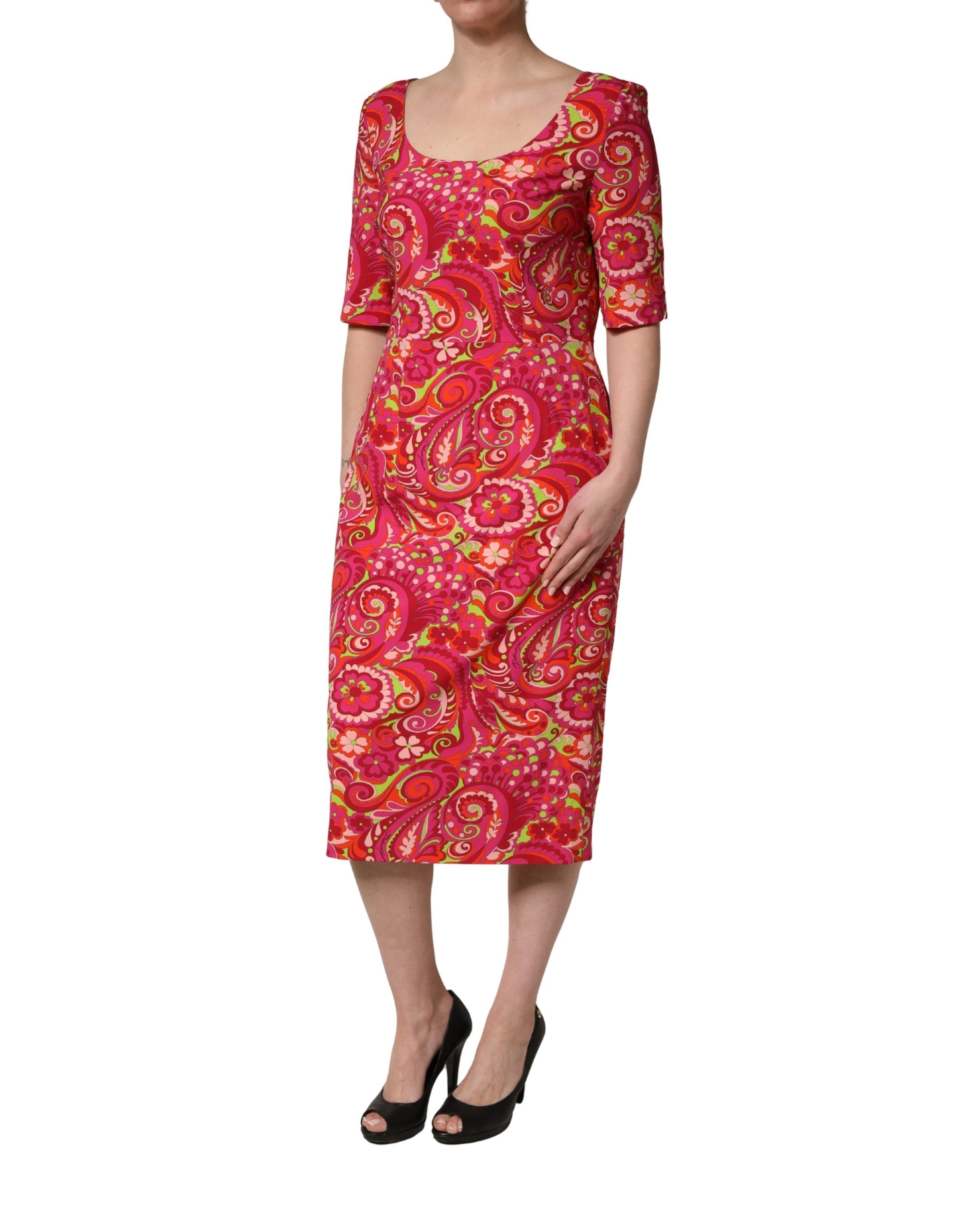 Dolce & Gabbana Rotes Maxikleid mit Paisley- und Blumenprint