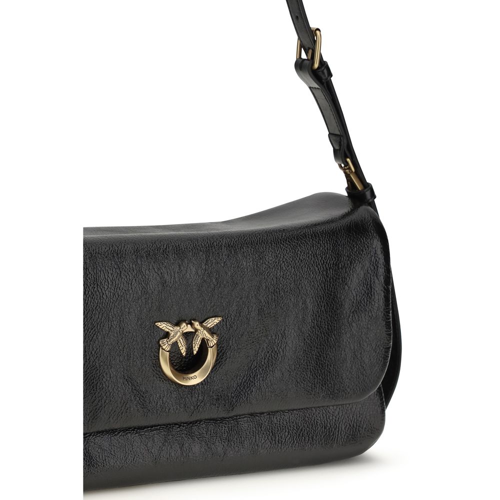 PINKO Schwarze Bos Taurus Kalbsleder Schultertasche