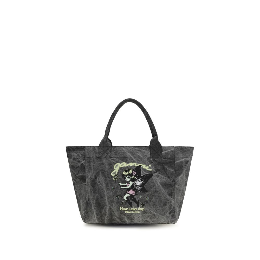 Ganni Graue Schultertasche aus recycelter Baumwolle