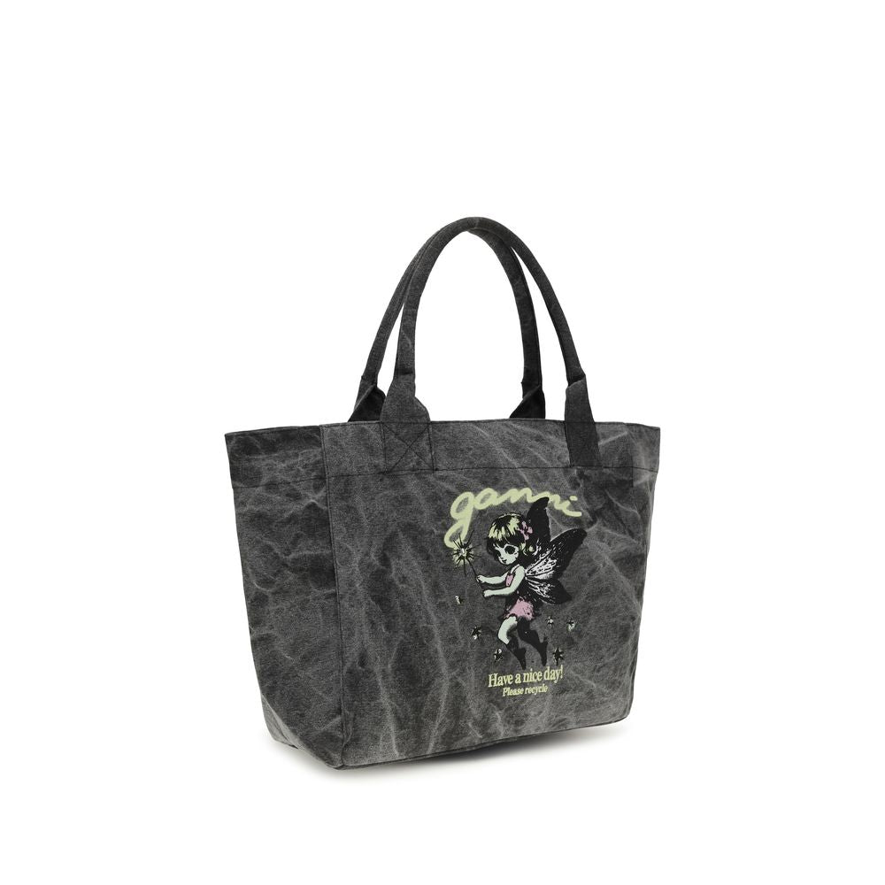 Ganni Graue Schultertasche aus recycelter Baumwolle