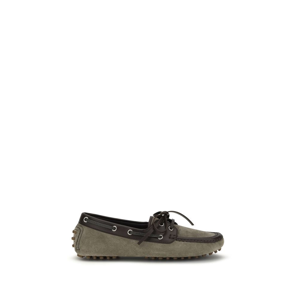 Brunello Cucinelli Graue Kalbsleder Bos Taurus Slipper-Loafer