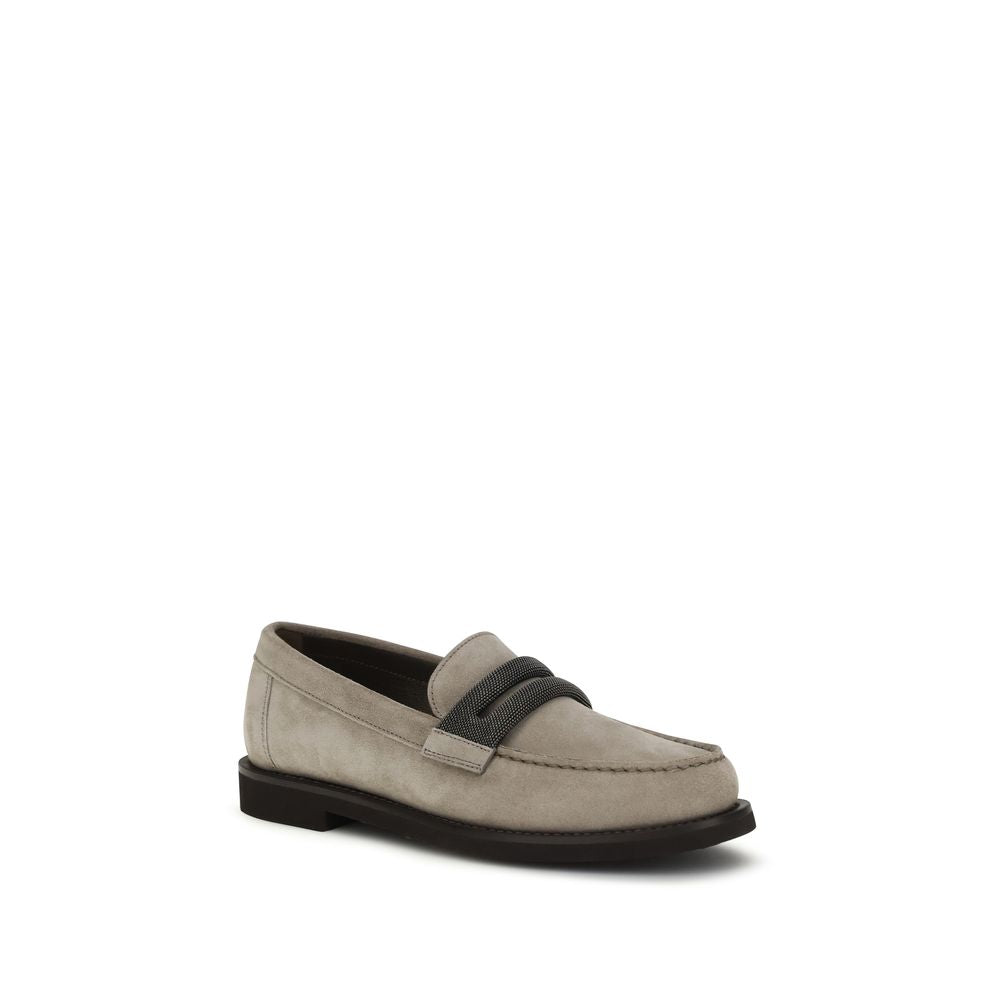 Brunello Cucinelli Graue Kalbsleder Bos Taurus Slipper-Loafer