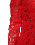 Dolce & Gabbana Rotes Spitzen-Oberteil mit Blumenstickerei und langen Ärmeln