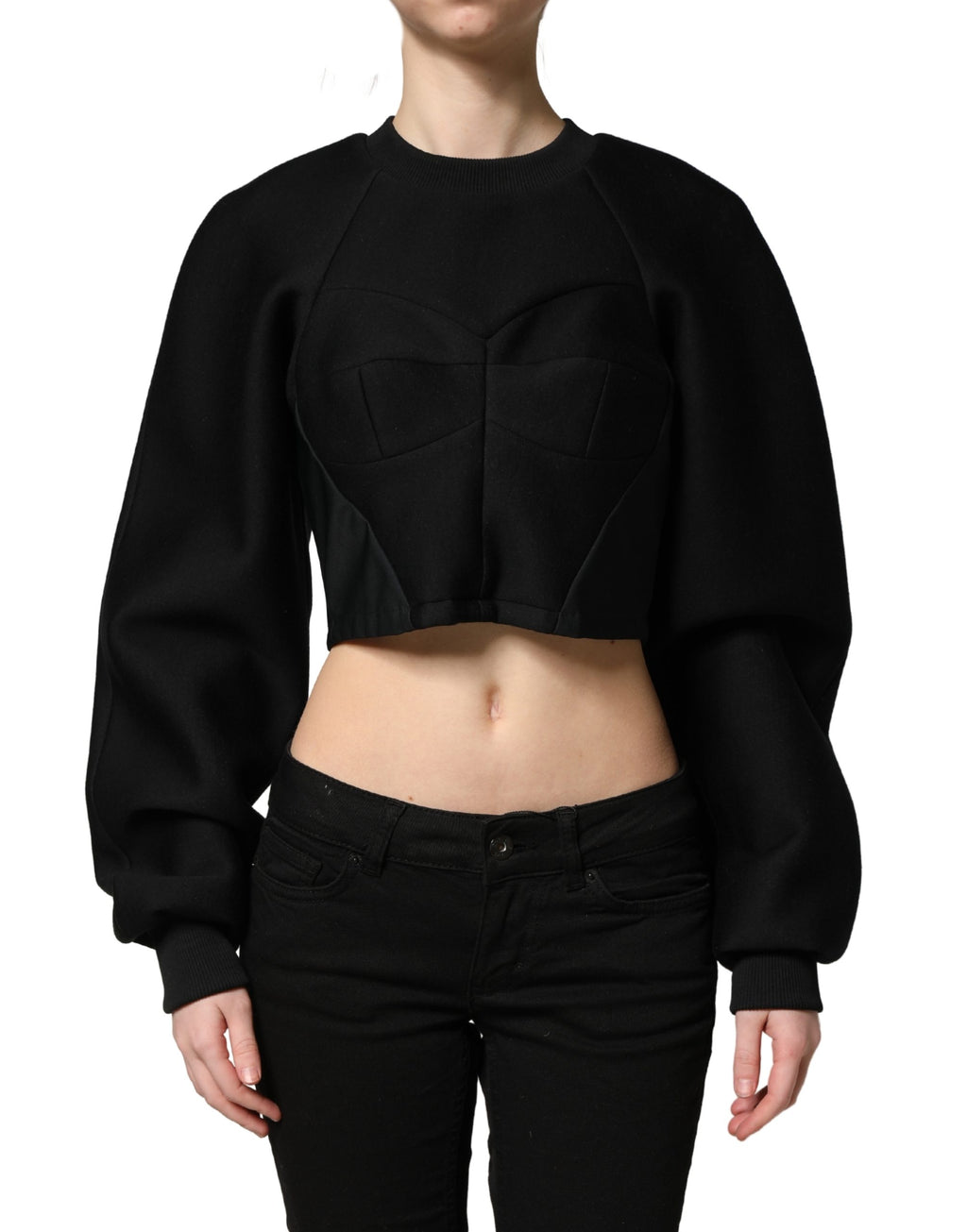 Philosophy Schwarzer Cropped Sweatshirt-Pullover mit Reißverschluss hinten