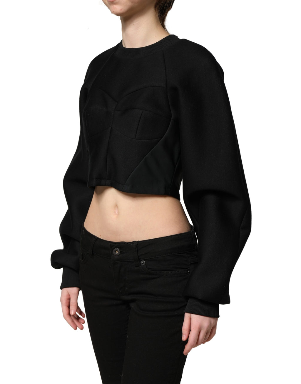 Philosophy Schwarzer Cropped Sweatshirt-Pullover mit Reißverschluss hinten
