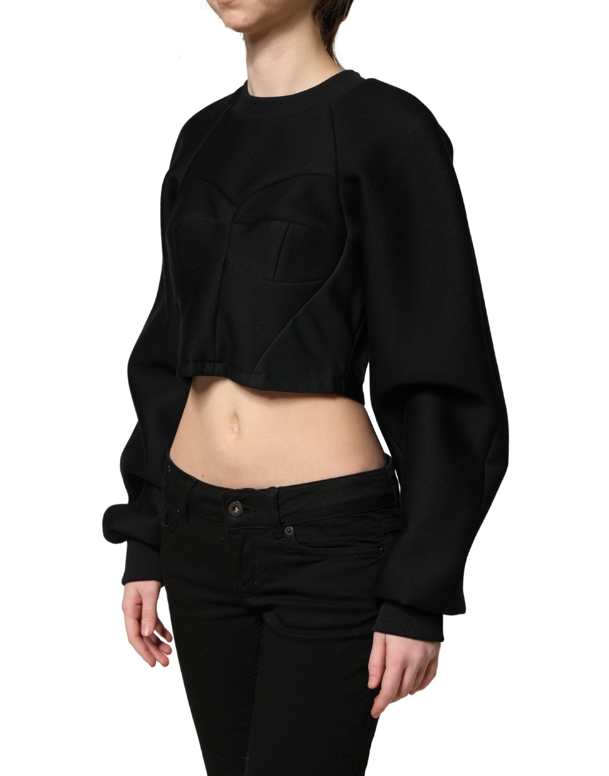 Philosophy Schwarzer Cropped Sweatshirt-Pullover mit Reißverschluss hinten