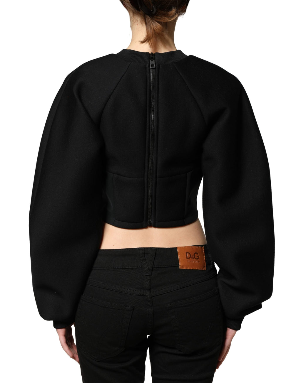 Philosophy Schwarzer Cropped Sweatshirt-Pullover mit Reißverschluss hinten