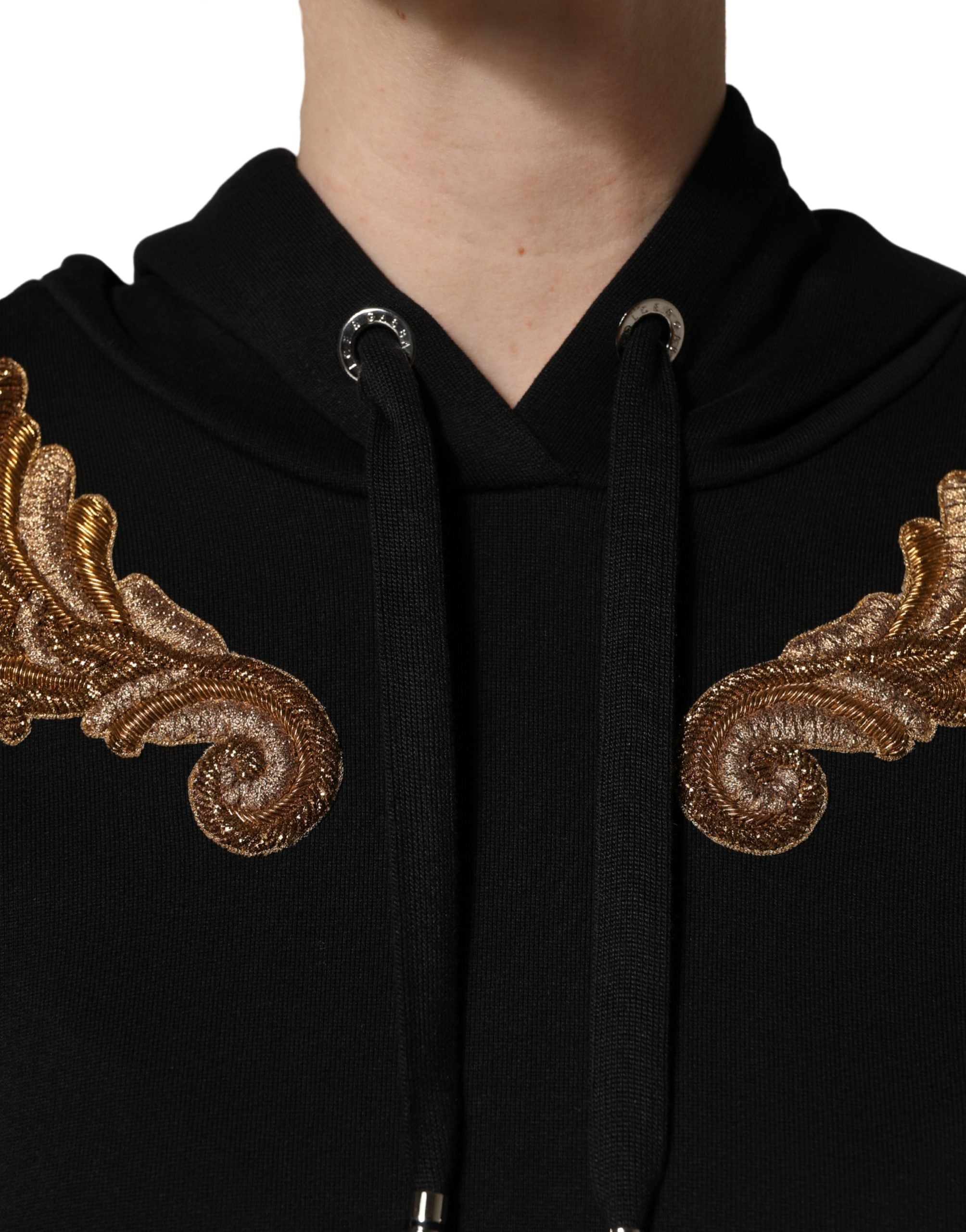 Dolce & Gabbana Schwarzer Kapuzenpullover mit Stickerei und Quasten