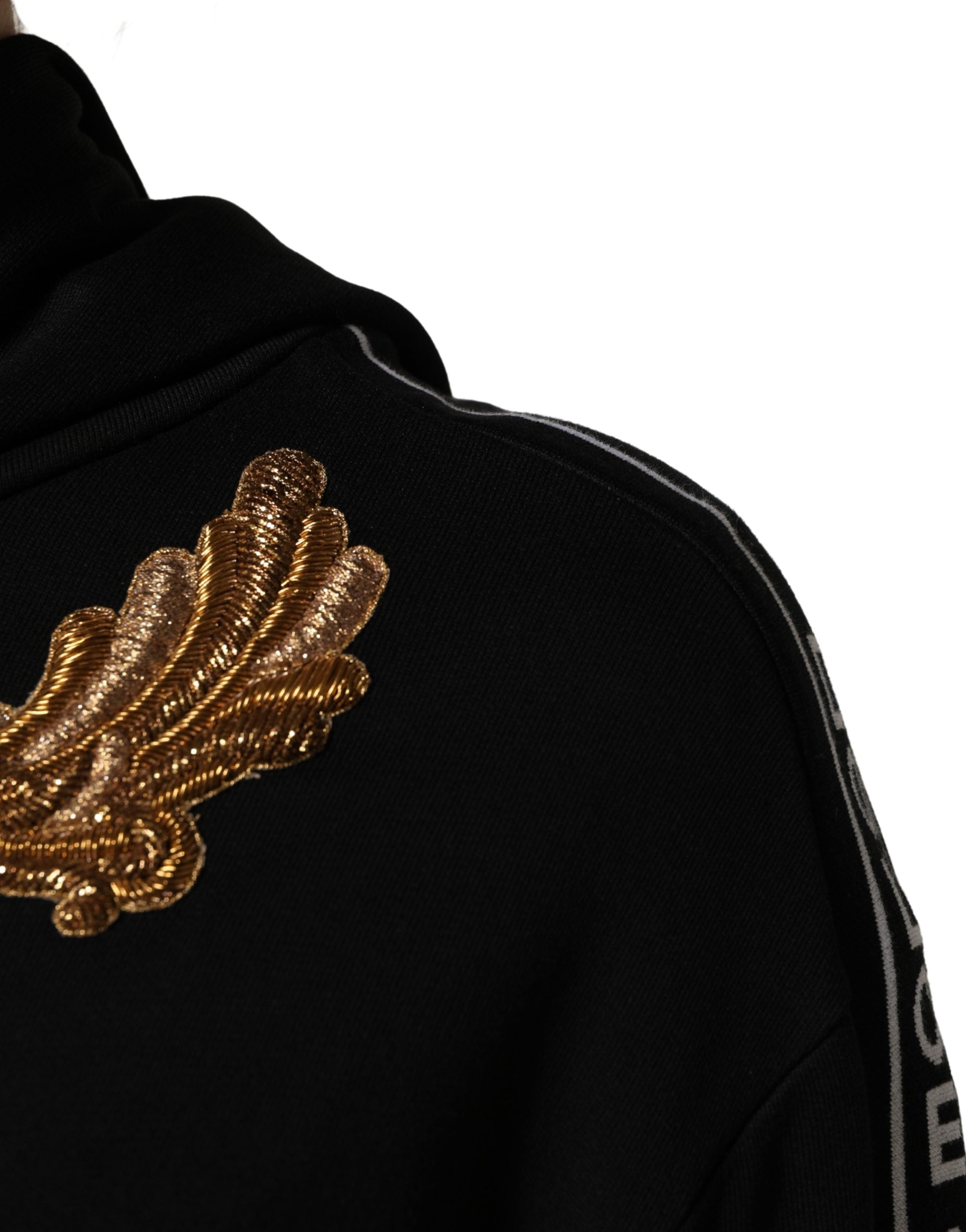 Dolce & Gabbana Schwarzer Kapuzenpullover mit Stickerei und Quasten