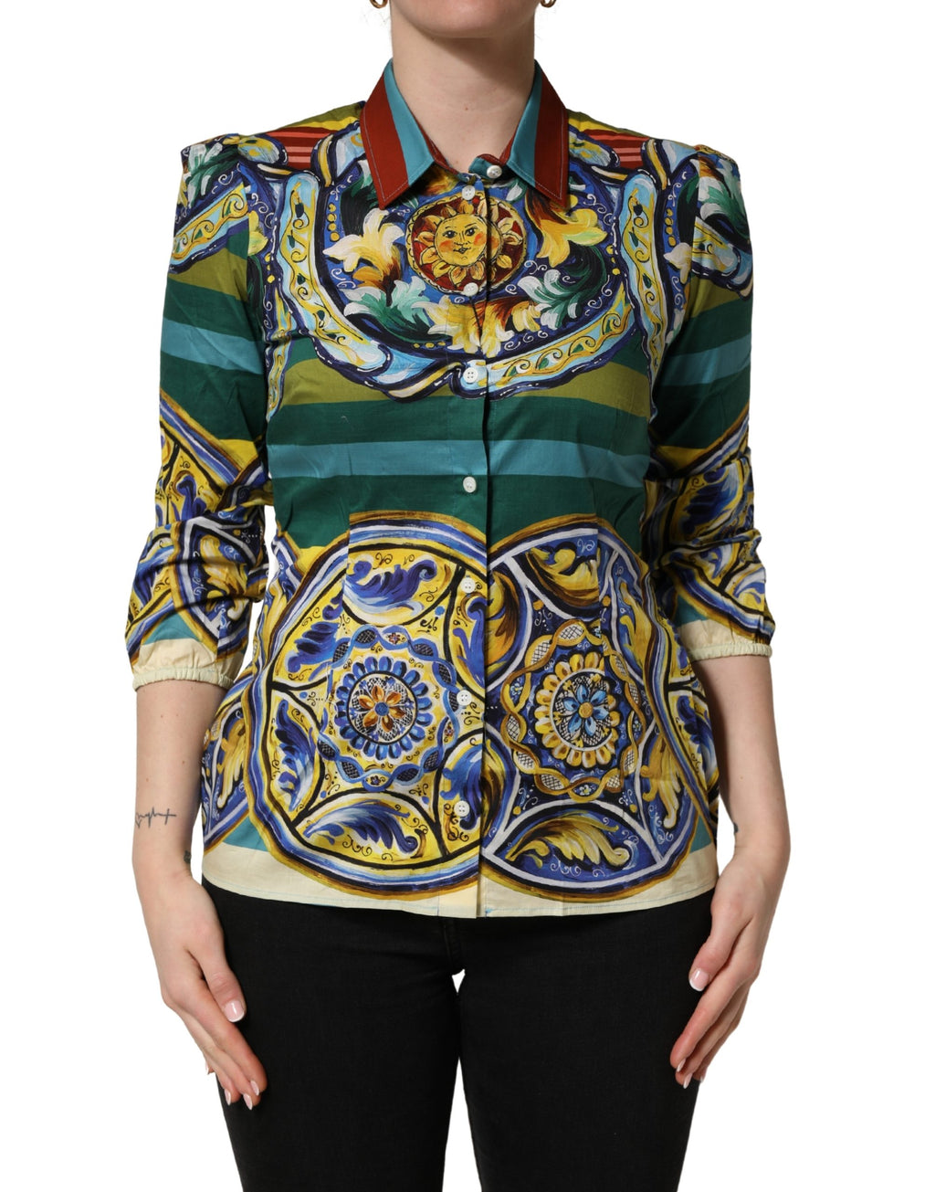 Dolce & Gabbana Bluse aus Baumwolle mit Multicolor Majolica-Print