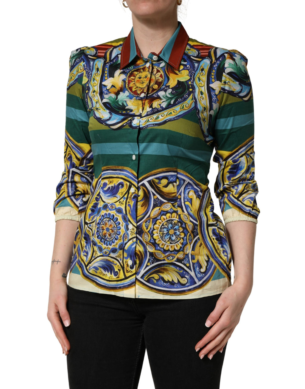 Dolce & Gabbana Bluse aus Baumwolle mit Multicolor Majolica-Print