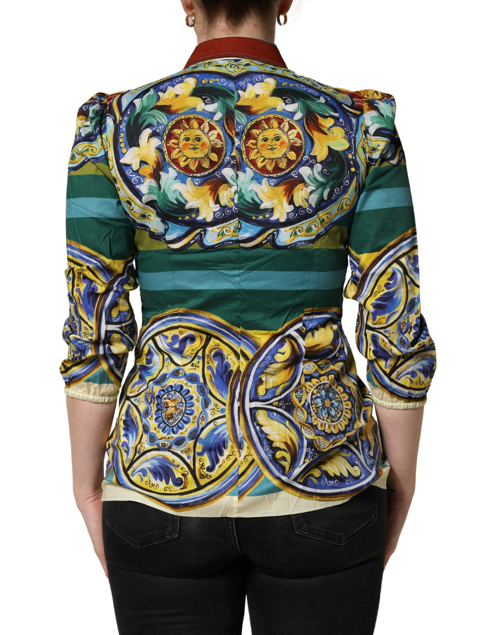 Dolce & Gabbana Bluse aus Baumwolle mit Multicolor Majolica-Print