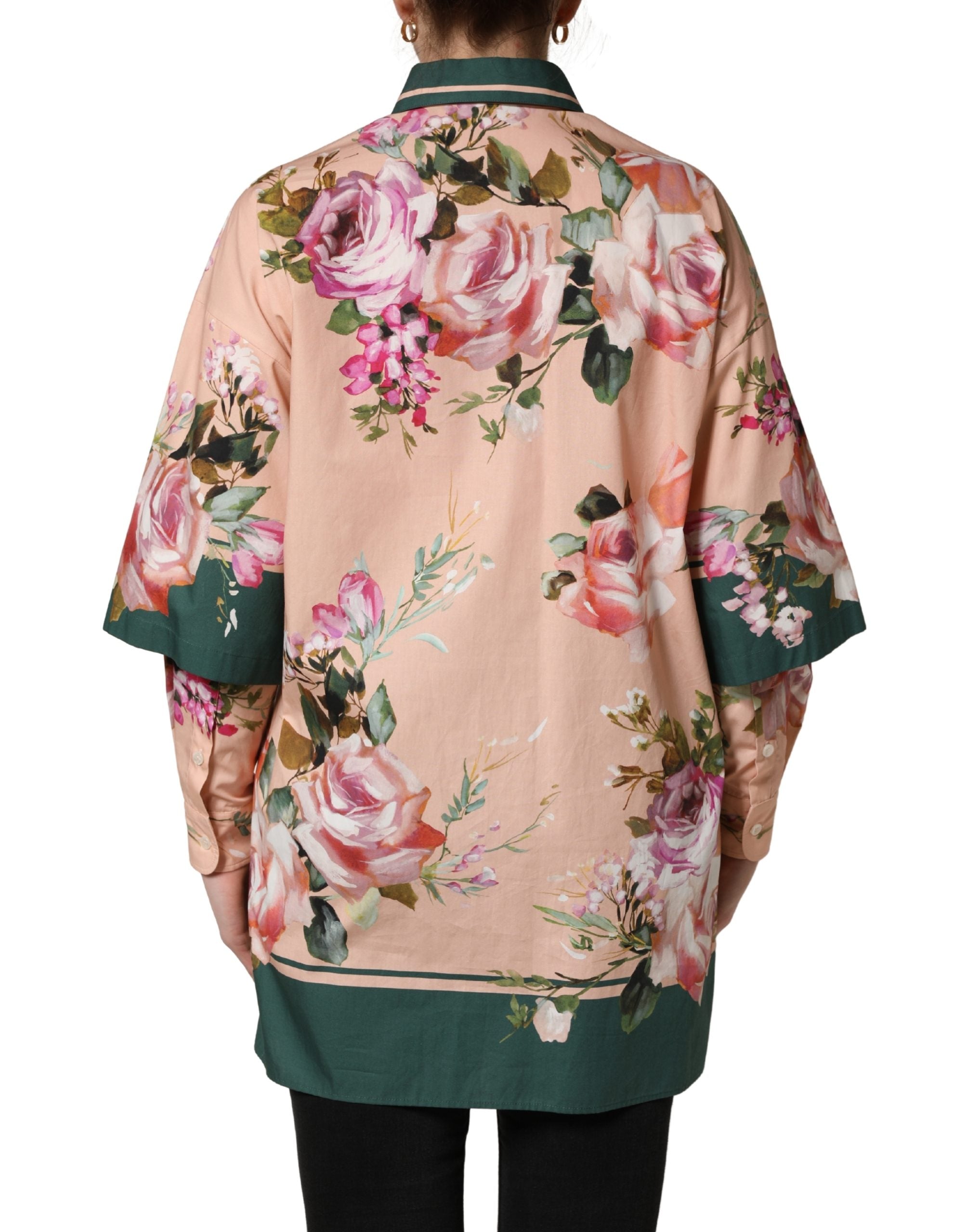 Dolce & Gabbana Pink Floral Cotton Button Front Shirt Top