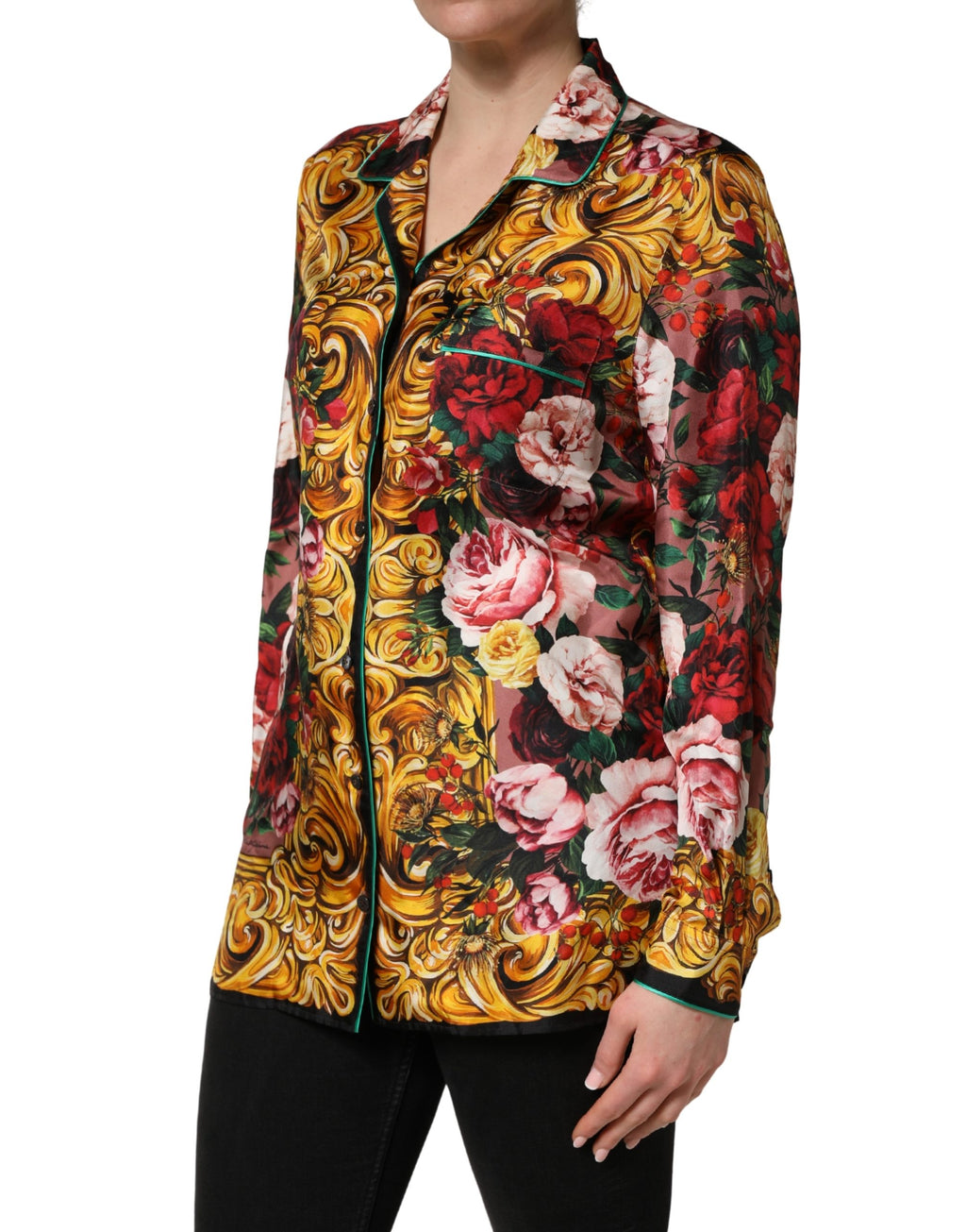 Dolce & Gabbana Mehrfarbiges Blumen-Langarmhemd mit Knopfleiste