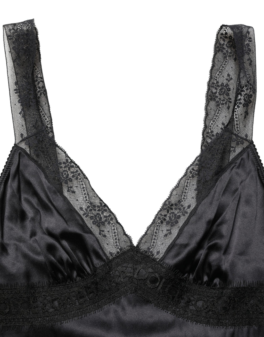 Dolce & Gabbana Schwarzes Seiden-Camisole mit Spitzenbesatz und V-Ausschnitt