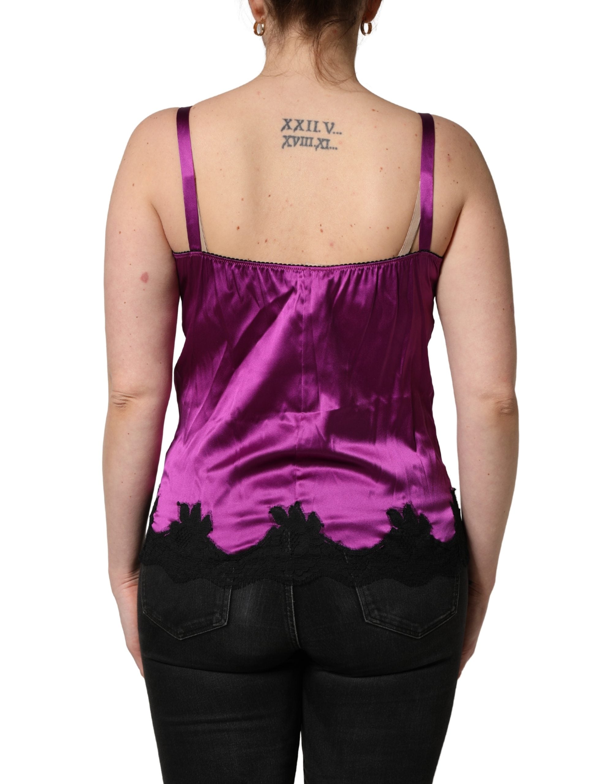 Dolce & Gabbana Lila Seiden-Camisole mit Spitzenbesatz, ärmellos