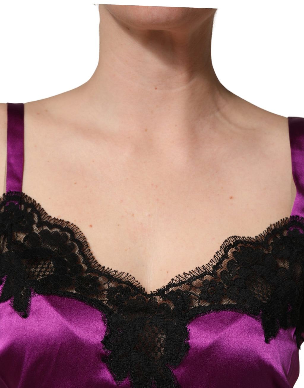 Dolce & Gabbana Lila Seiden-Camisole mit Spitzenbesatz, ärmellos