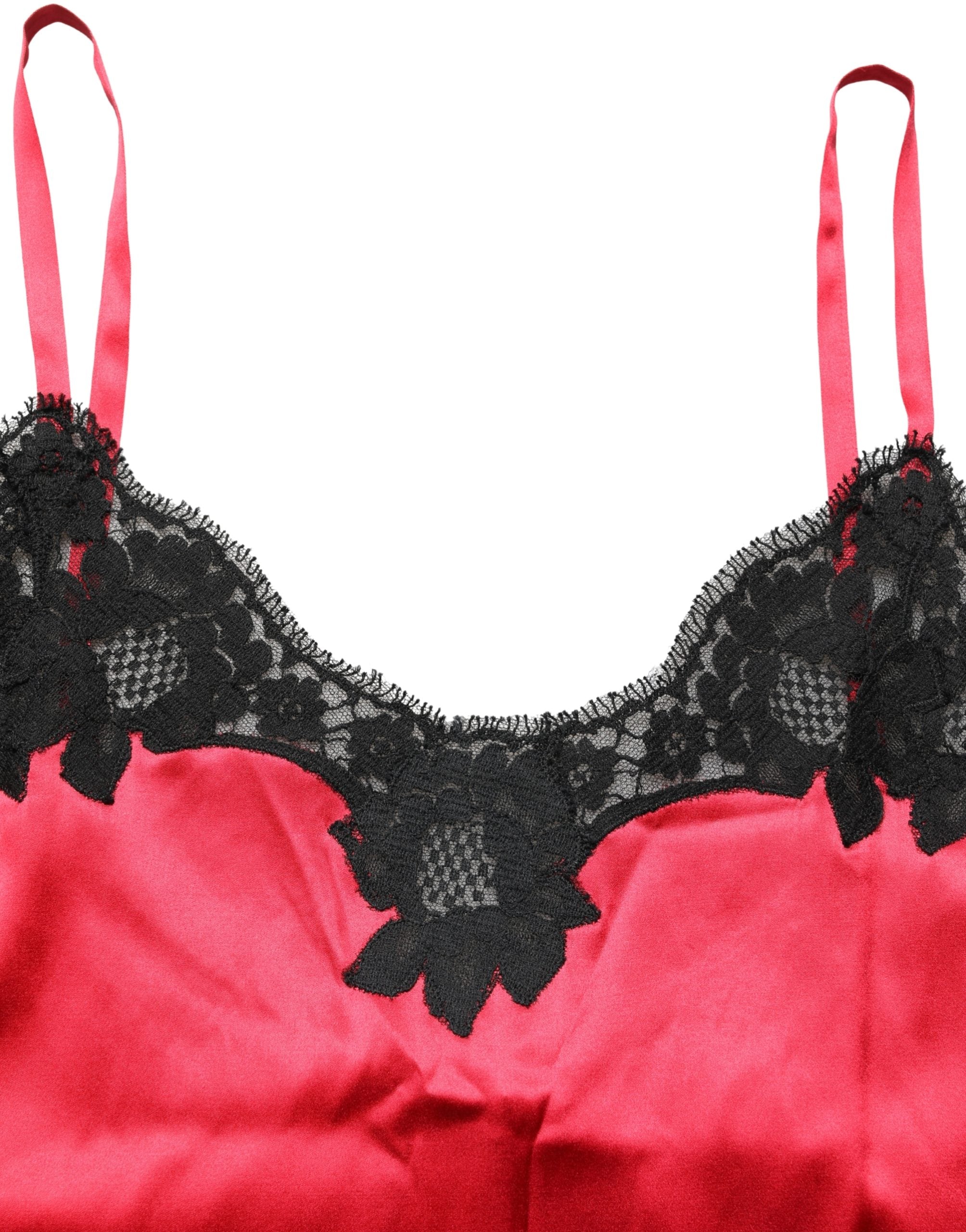 Dolce & Gabbana Rotes Seiden-Camisole mit Spitzendetail, ärmellos