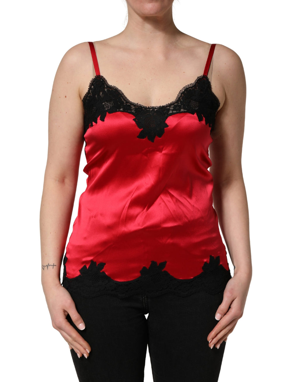 Dolce & Gabbana Rotes Seiden-Camisole mit Spitzendetail, ärmellos
