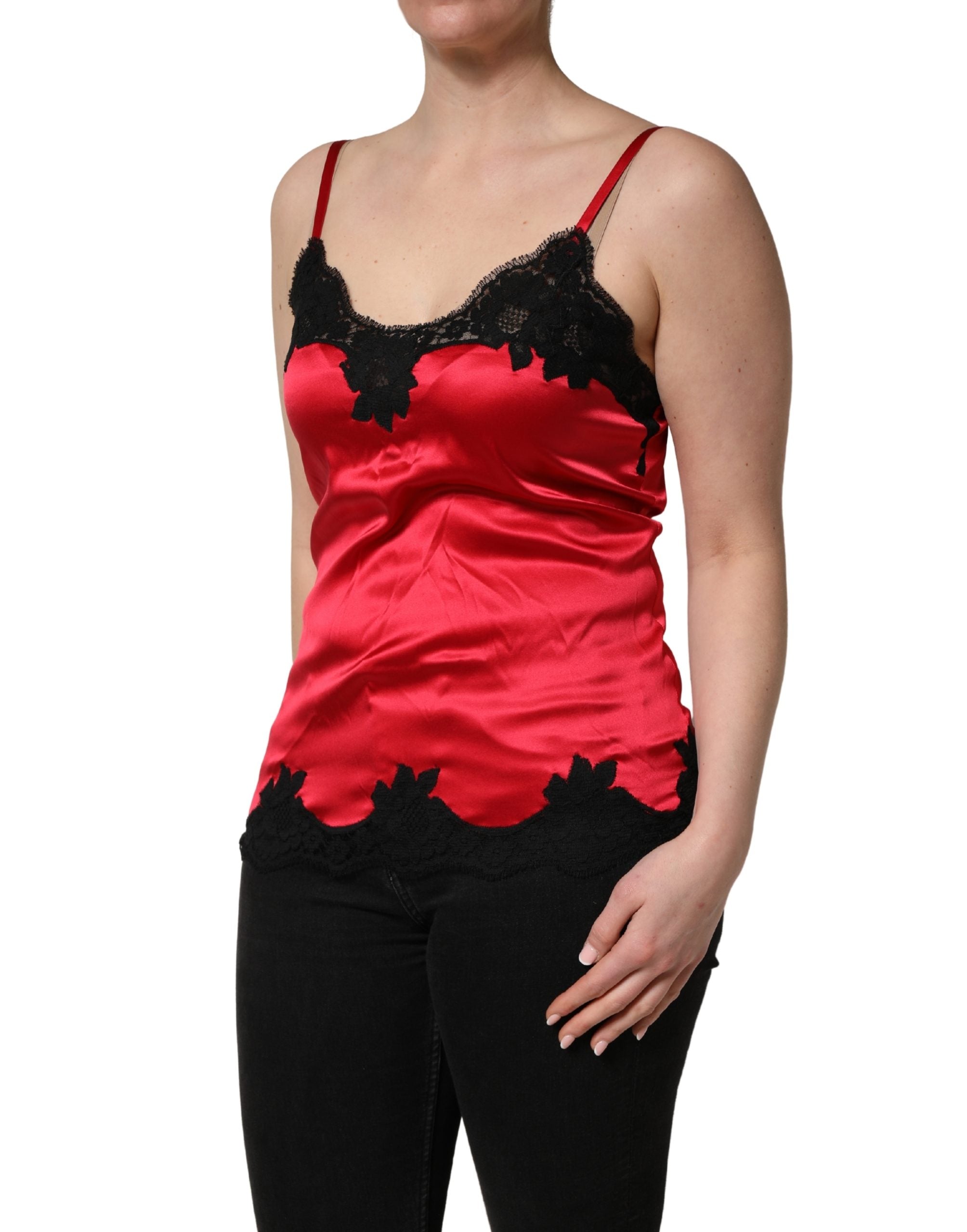 Dolce & Gabbana Rotes Seiden-Camisole mit Spitzendetail, ärmellos
