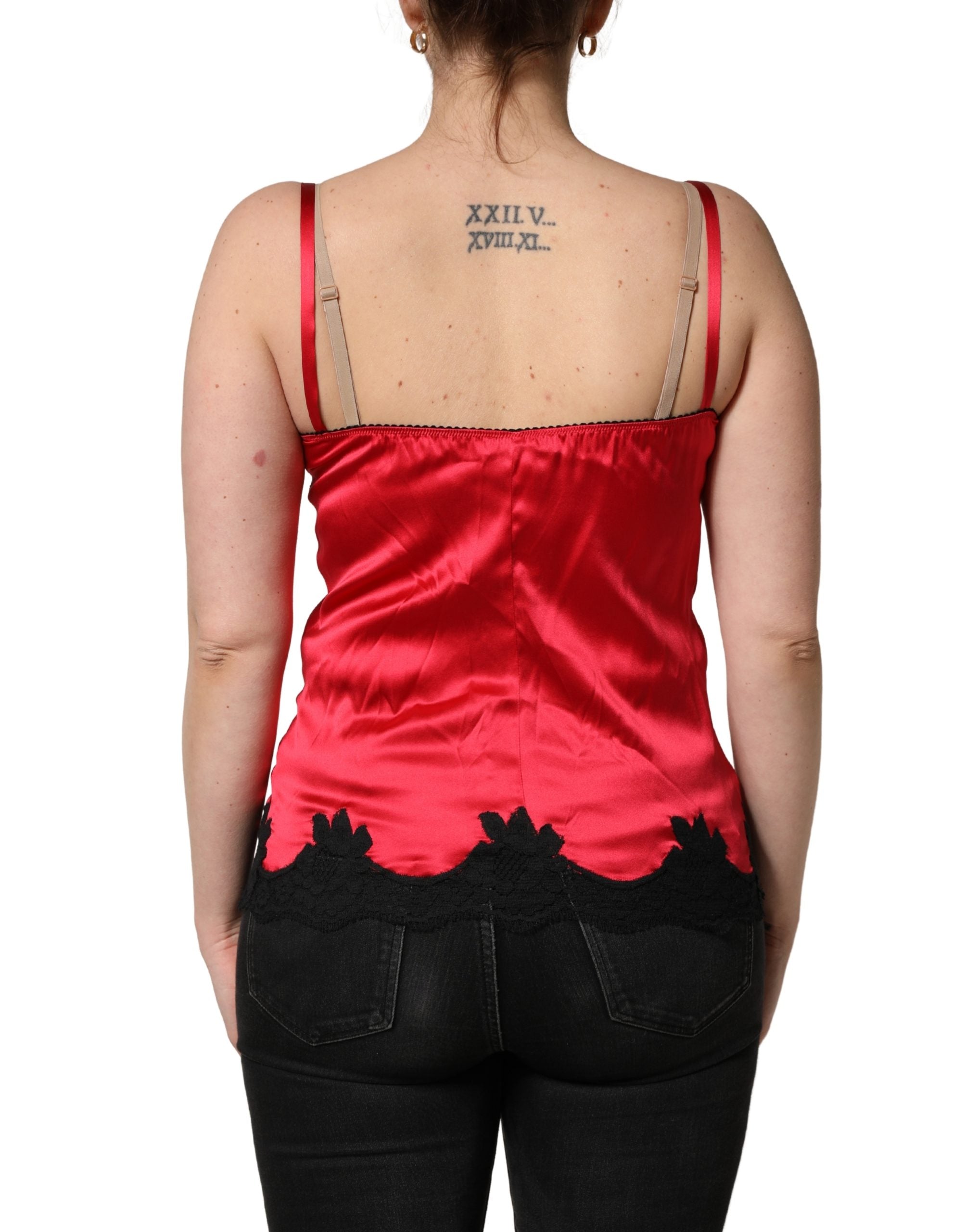 Dolce & Gabbana Rotes Seiden-Camisole mit Spitzendetail, ärmellos