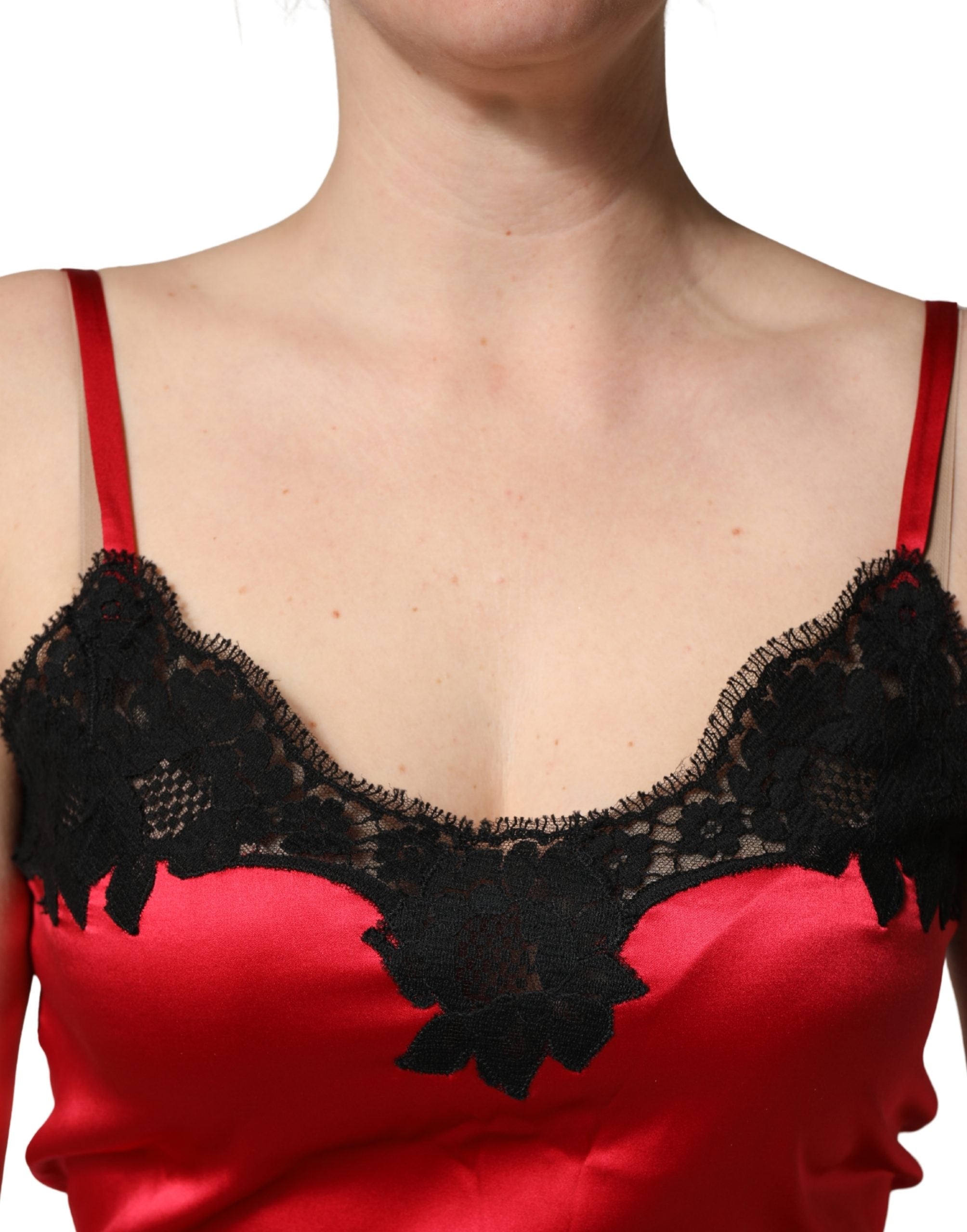 Dolce & Gabbana Rotes Seiden-Camisole mit Spitzendetail, ärmellos