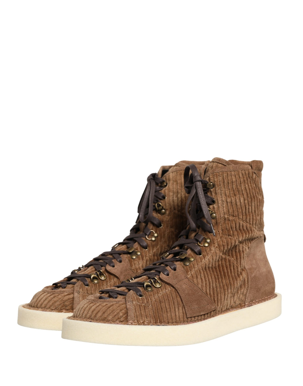 Dolce & Gabbana Braune Corduroy High-Top Oxford Boots