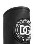 Dolce & Gabbana Schwarze Gummierte Leder High Boots Schuhe