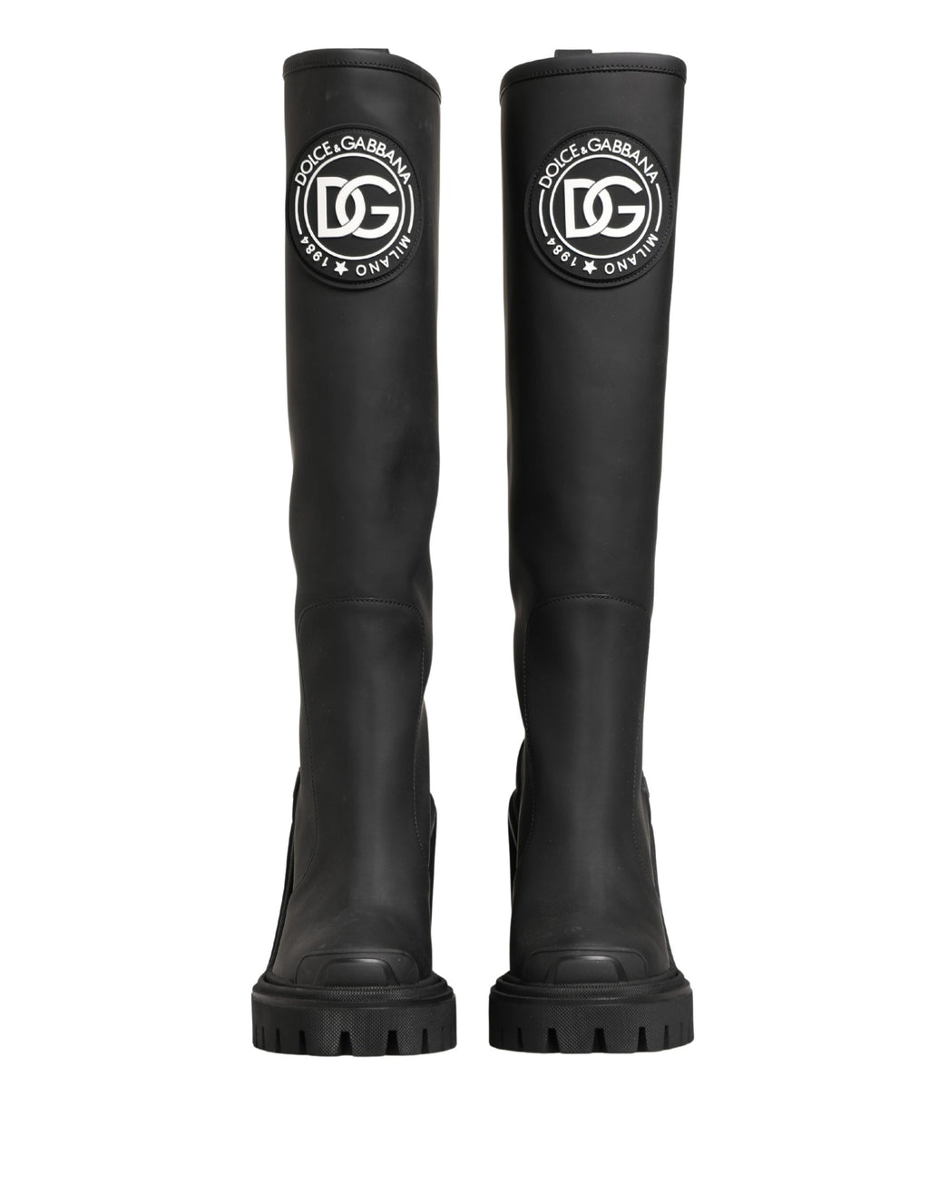 Dolce & Gabbana Schwarze Gummierte Leder High Boots Schuhe