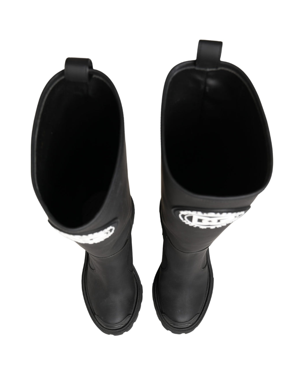 Dolce & Gabbana Schwarze Gummierte Leder High Boots Schuhe