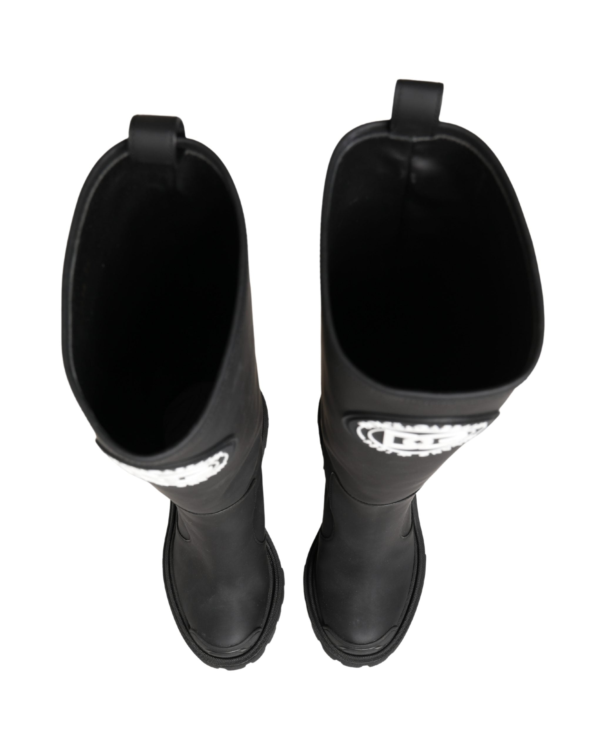 Dolce & Gabbana Schwarze Gummierte Leder High Boots Schuhe