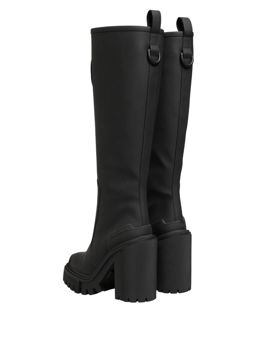 Dolce & Gabbana Schwarze Gummierte Leder High Boots Schuhe