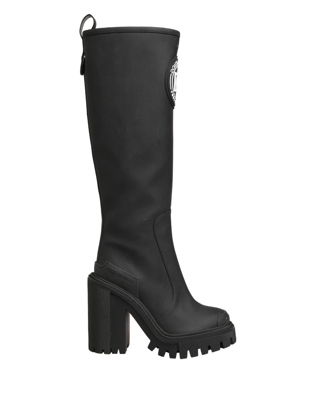 Dolce & Gabbana Schwarze Gummierte Leder High Boots Schuhe