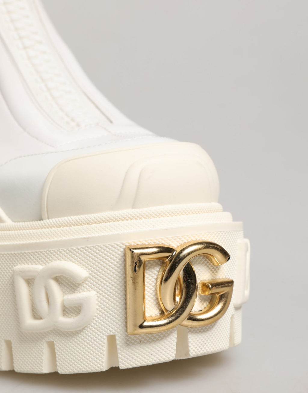 Dolce & Gabbana Weiße Leder-Stiefeletten mit Gummi-Logo