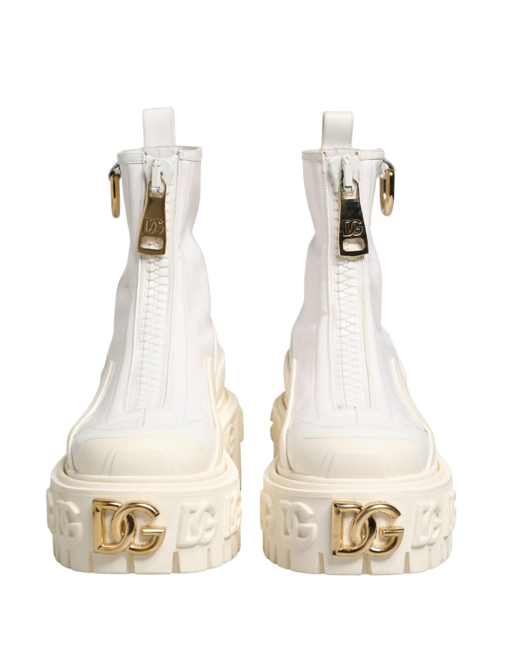 Dolce & Gabbana Weiße Leder-Stiefeletten mit Gummi-Logo