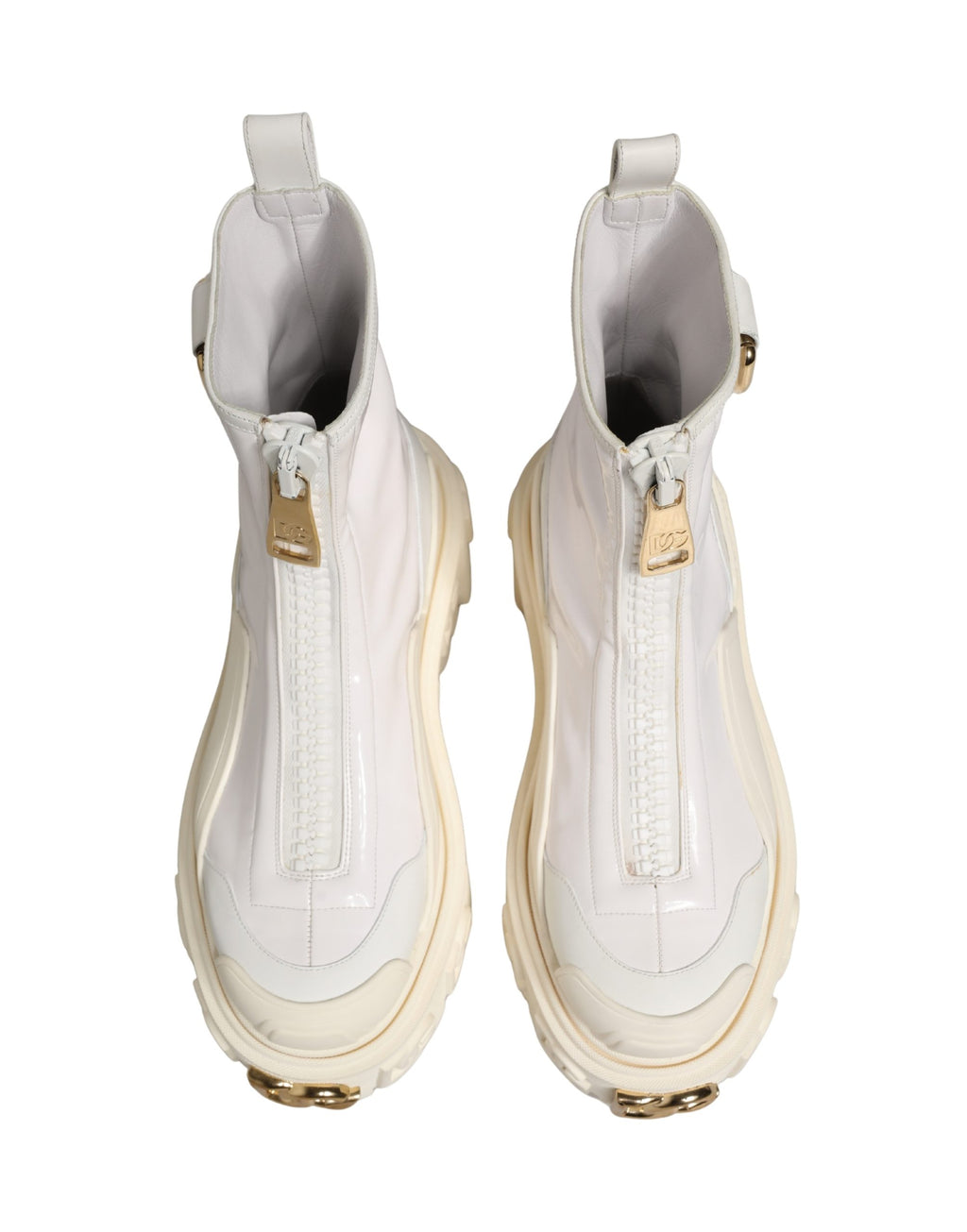 Dolce & Gabbana Weiße Leder-Stiefeletten mit Gummi-Logo