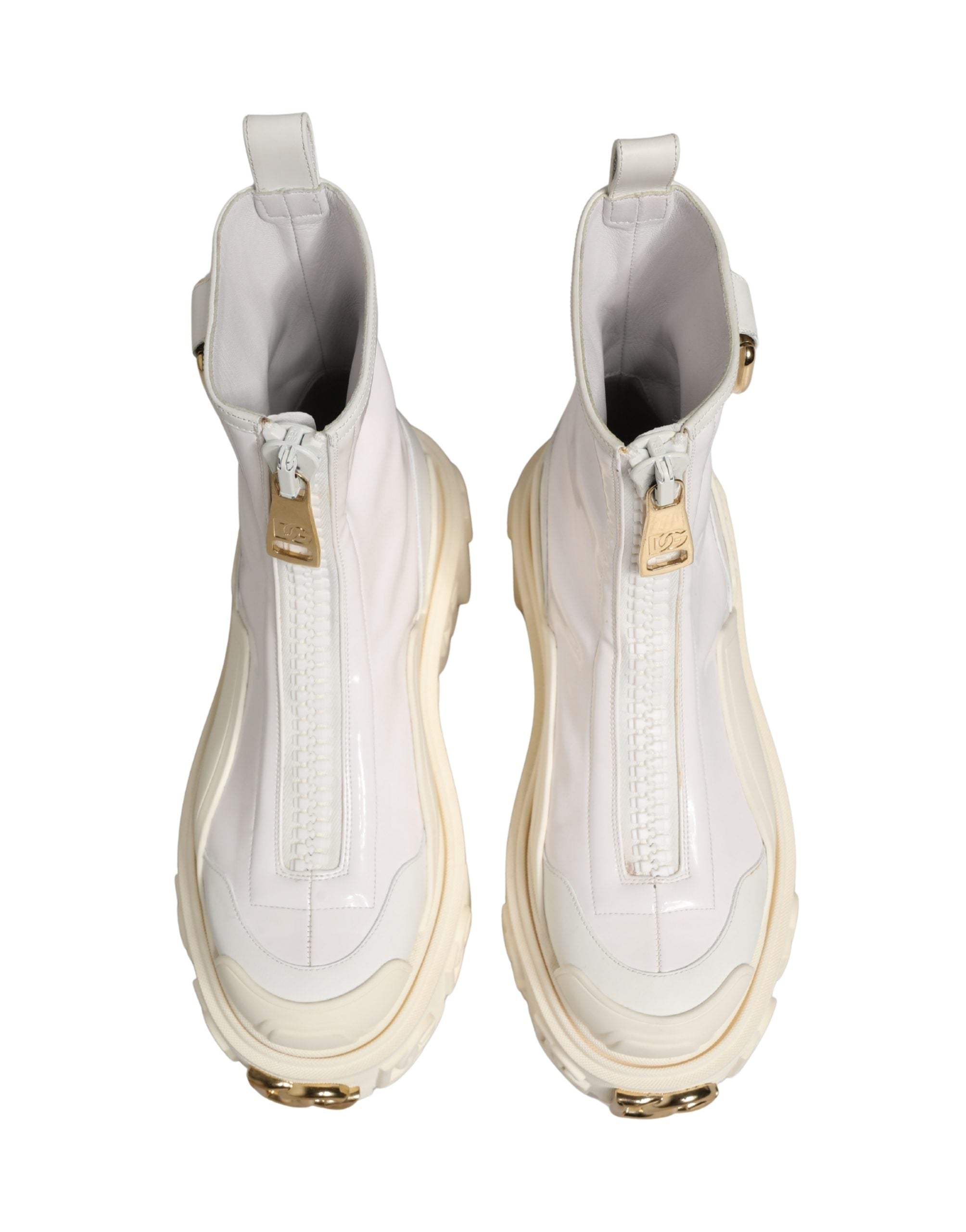 Dolce & Gabbana Weiße Leder-Stiefeletten mit Gummi-Logo