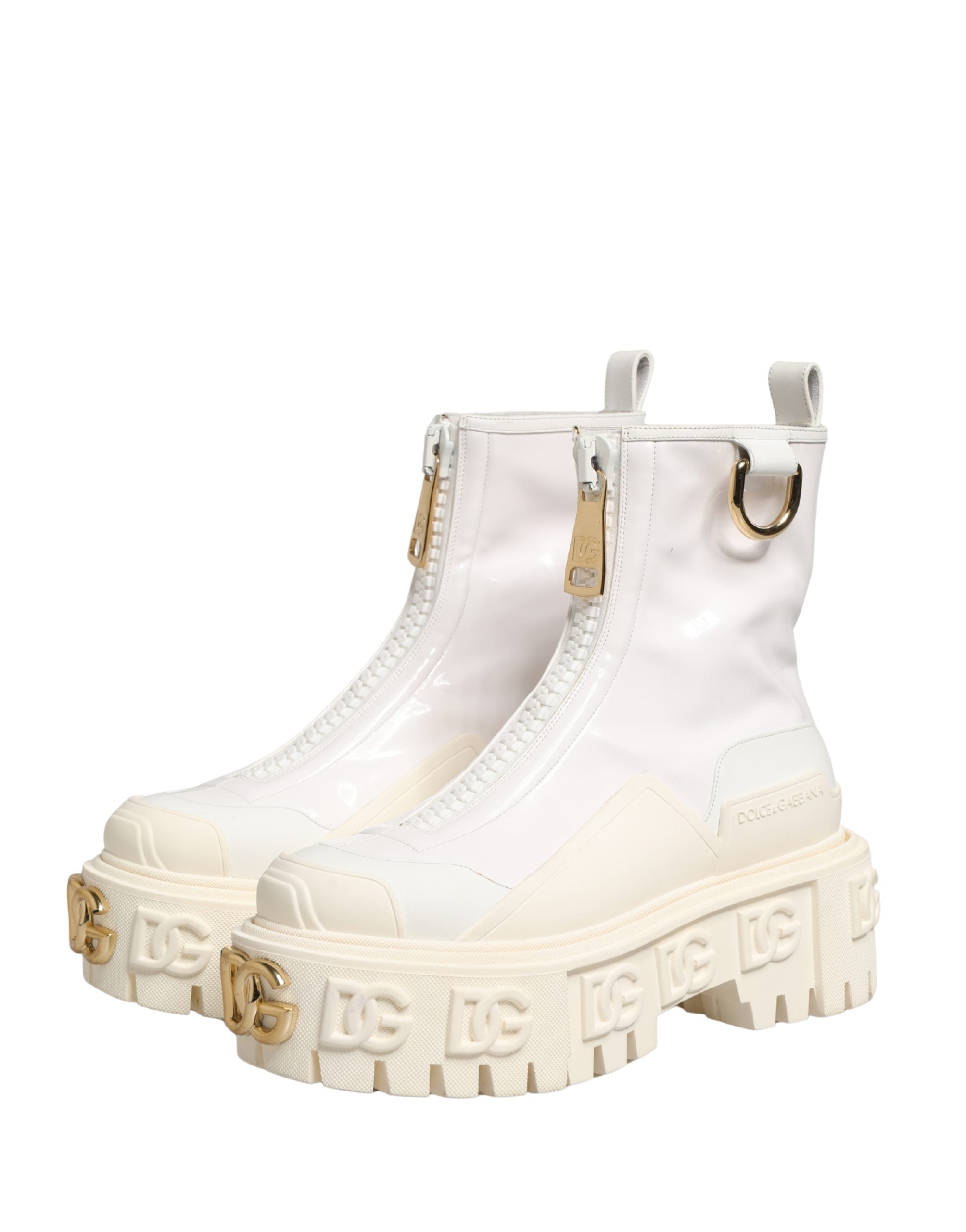 Dolce & Gabbana Weiße Leder-Stiefeletten mit Gummi-Logo