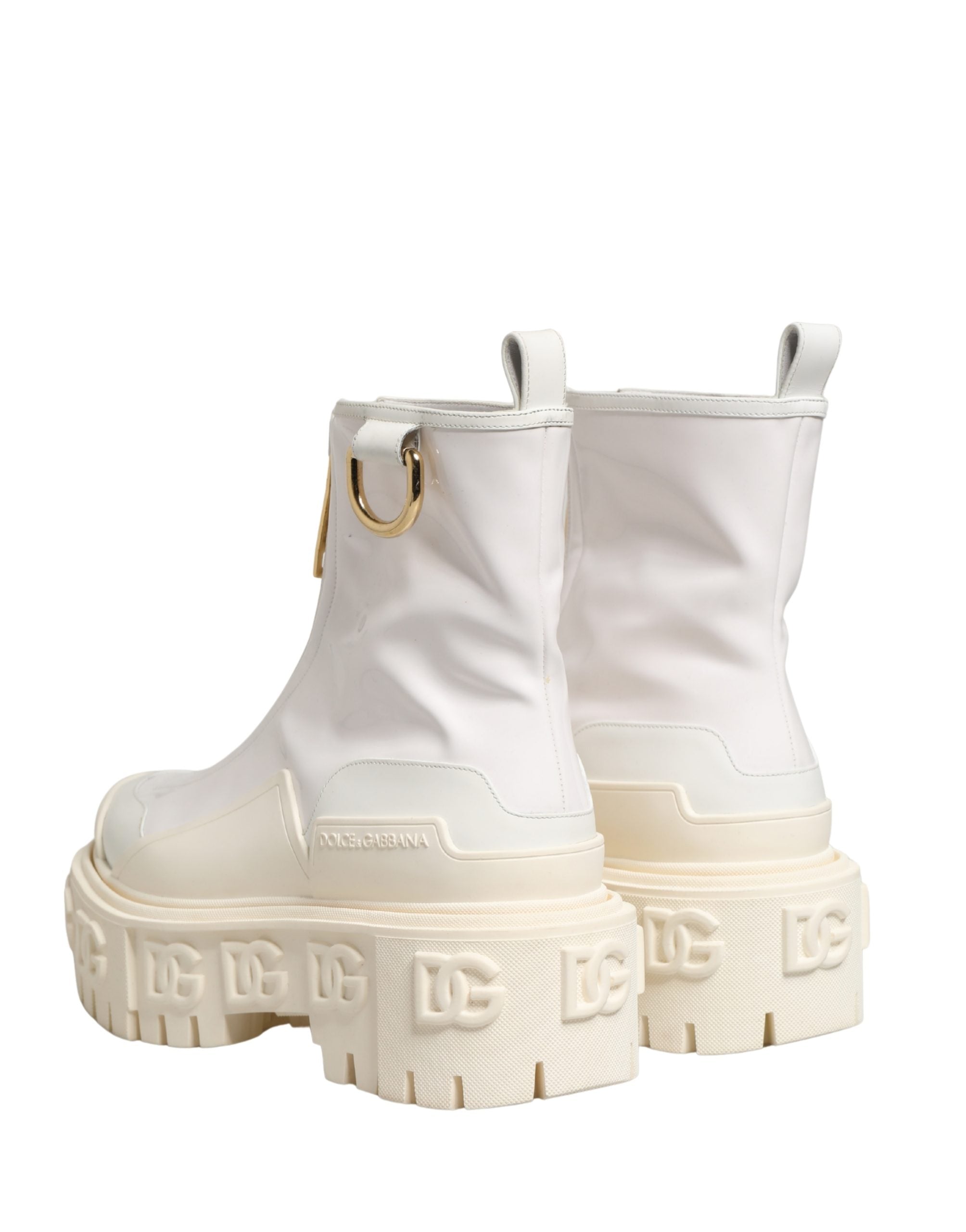 Dolce & Gabbana Weiße Leder-Stiefeletten mit Gummi-Logo