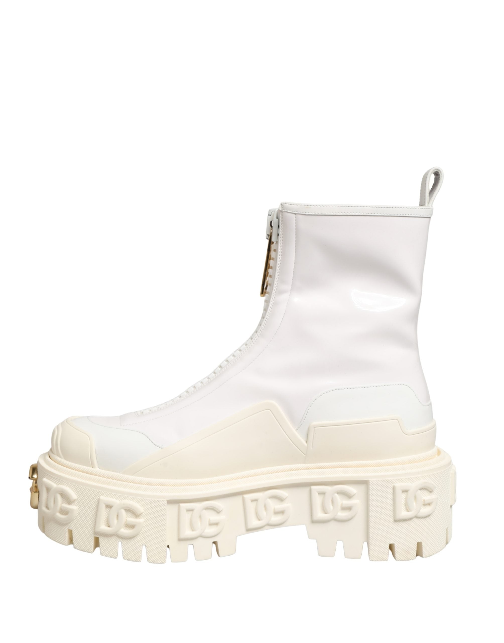 Dolce & Gabbana Weiße Leder-Stiefeletten mit Gummi-Logo