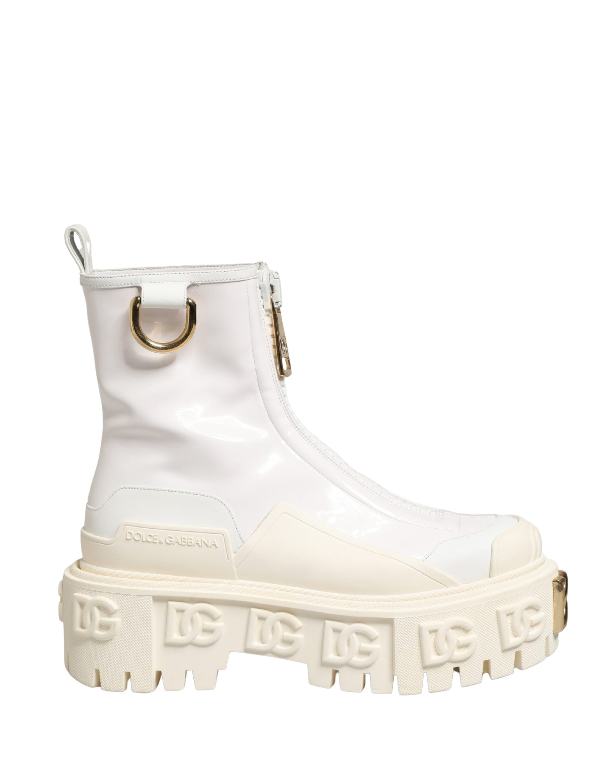 Dolce & Gabbana Weiße Leder-Stiefeletten mit Gummi-Logo