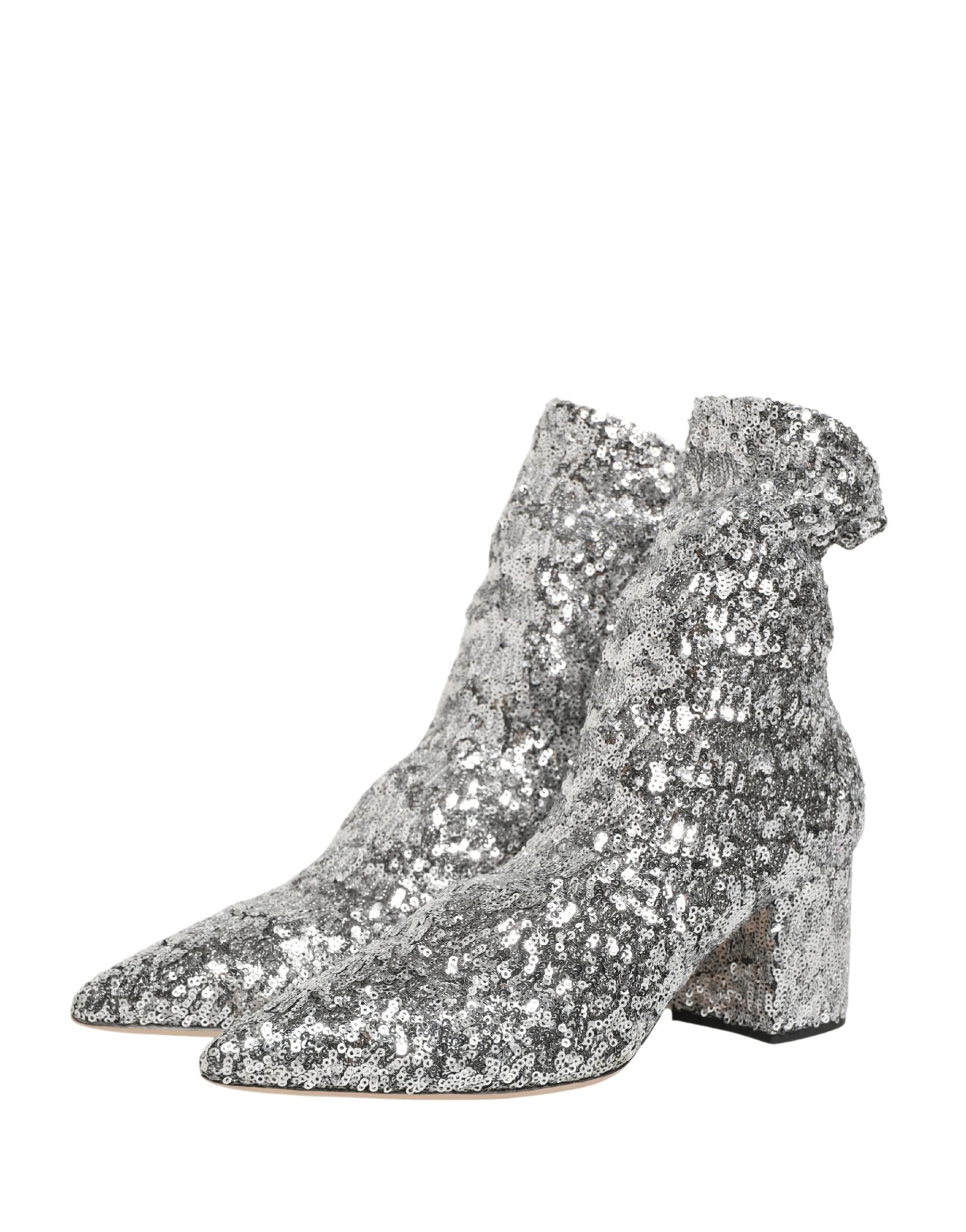 Dolce & Gabbana Kurze Stiefel mit silbernen Pailletten und Stretch-Anteil