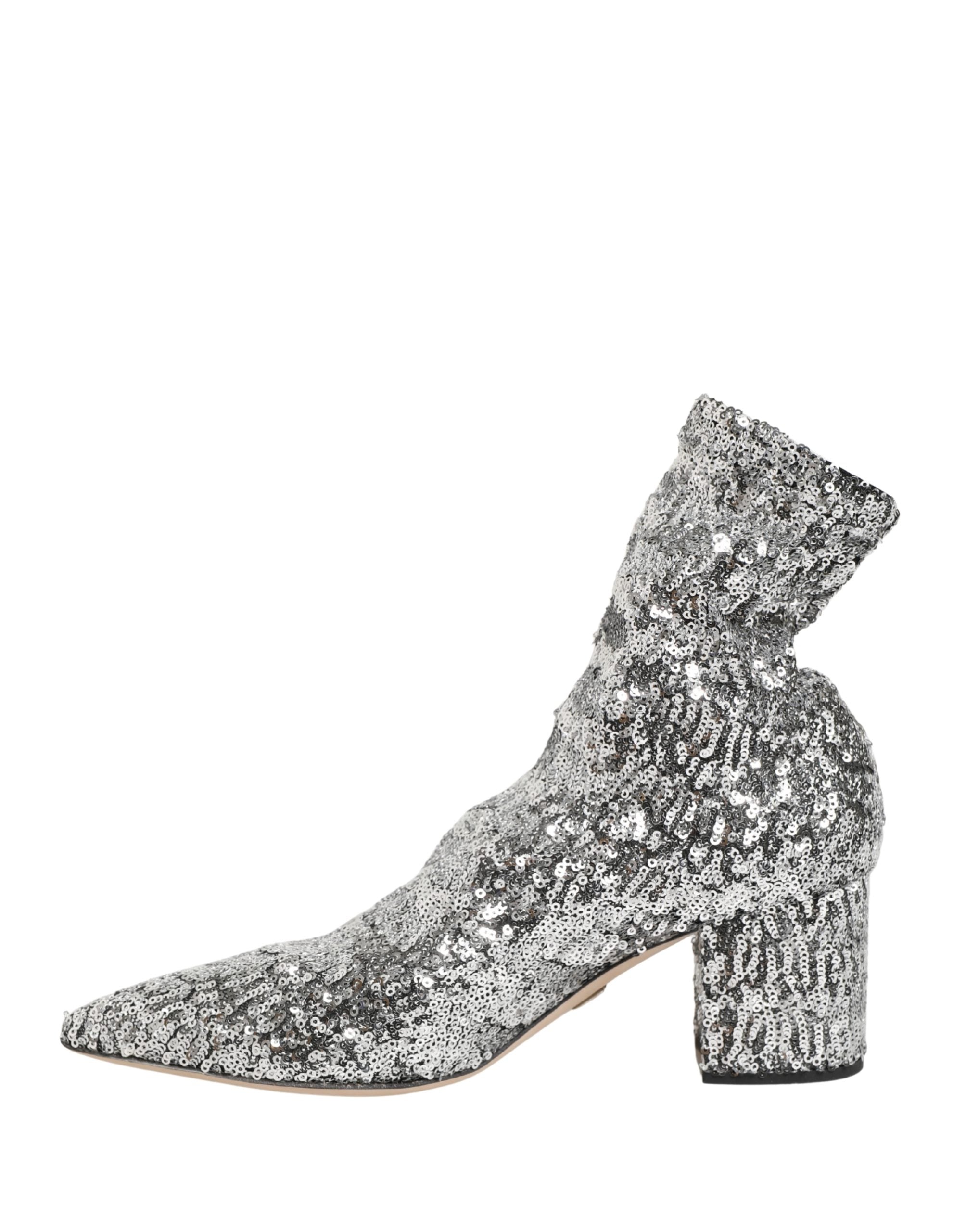Dolce & Gabbana Kurze Stiefel mit silbernen Pailletten und Stretch-Anteil