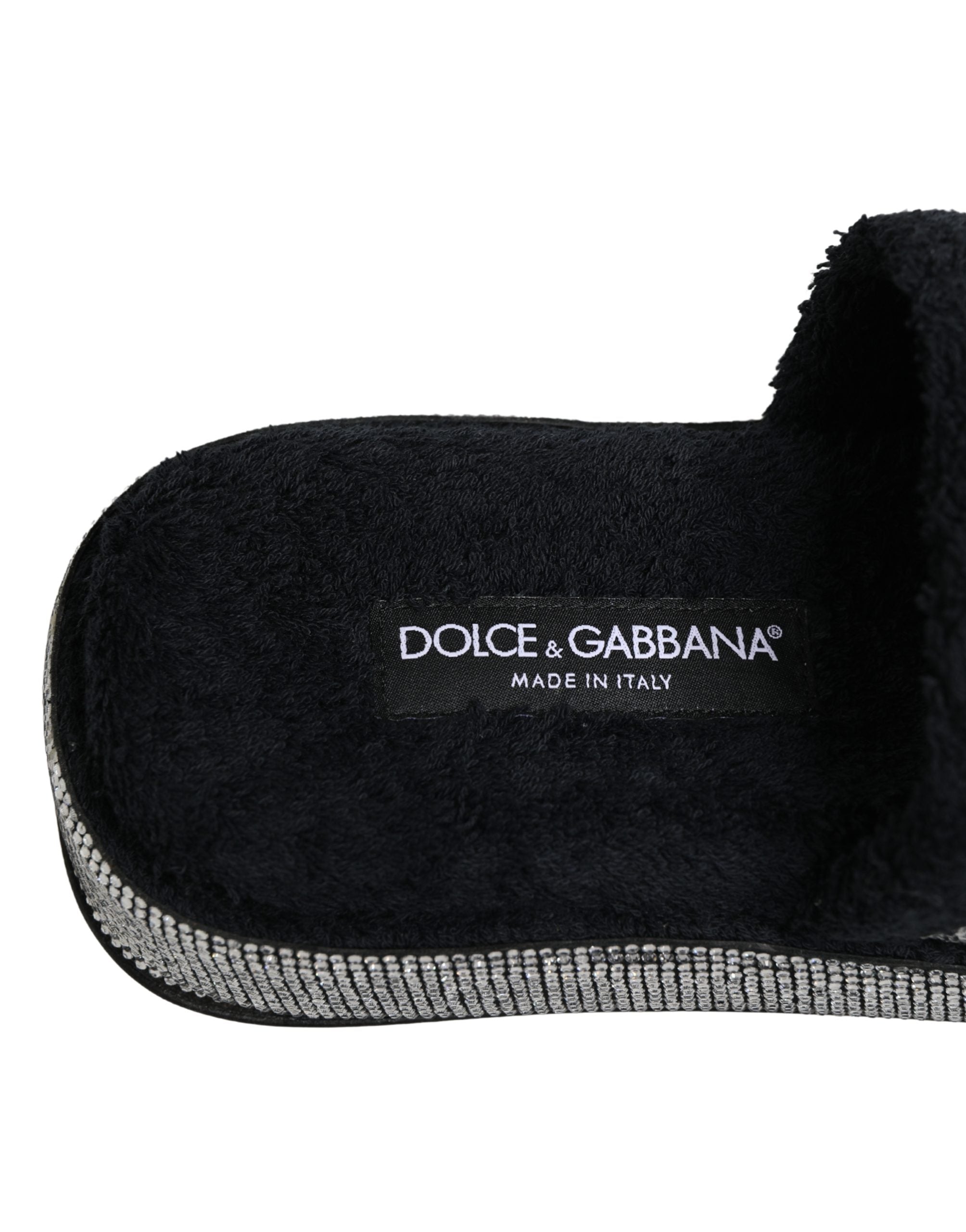 Dolce & Gabbana Schwarze Plateau-Slipper mit Kristallbesatz