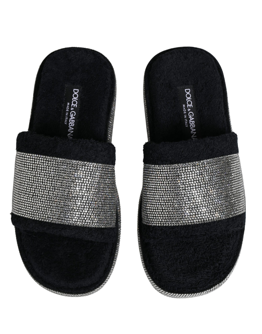 Dolce & Gabbana Schwarze Plateau-Slipper mit Kristallbesatz
