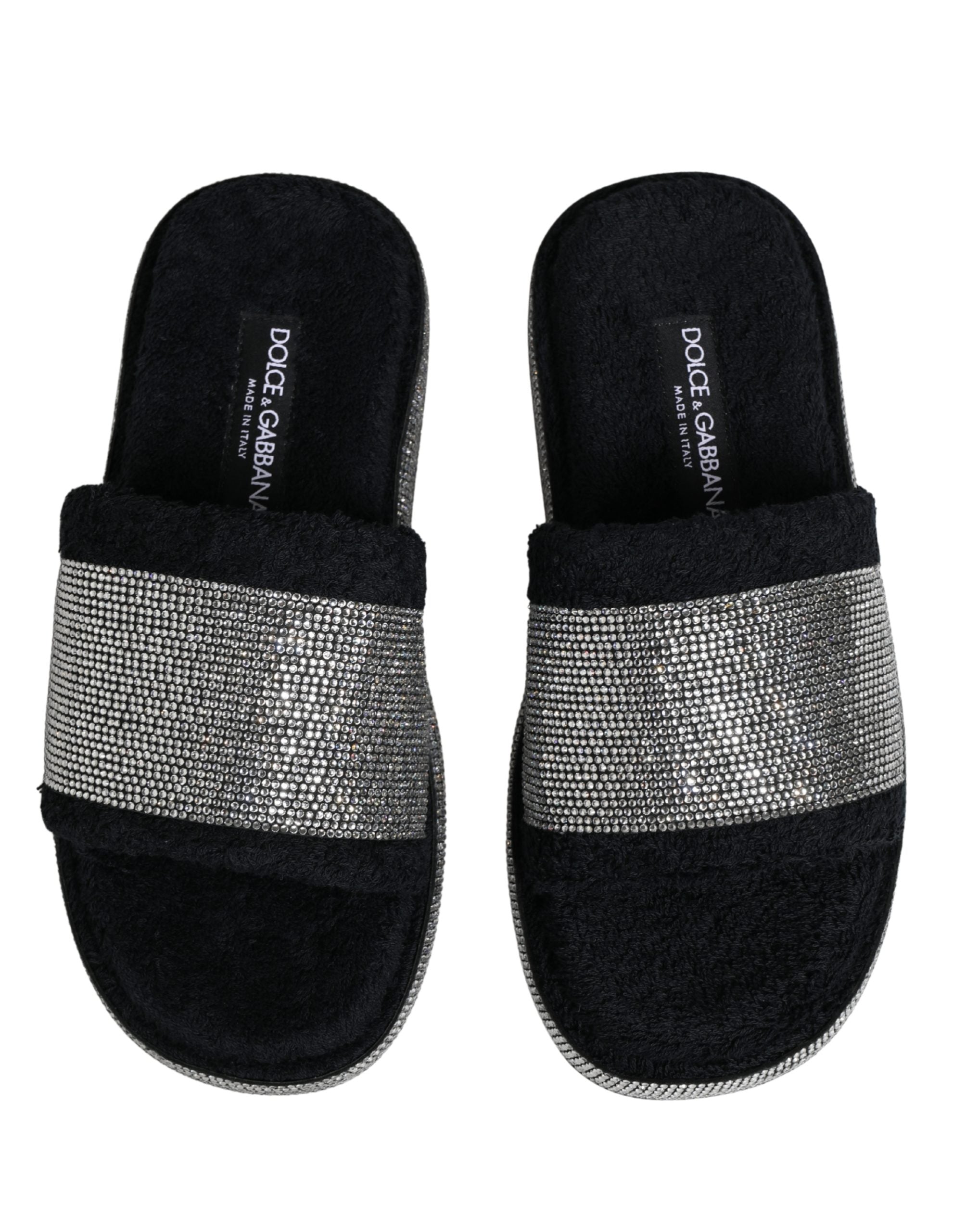 Dolce & Gabbana Schwarze Plateau-Slipper mit Kristallbesatz
