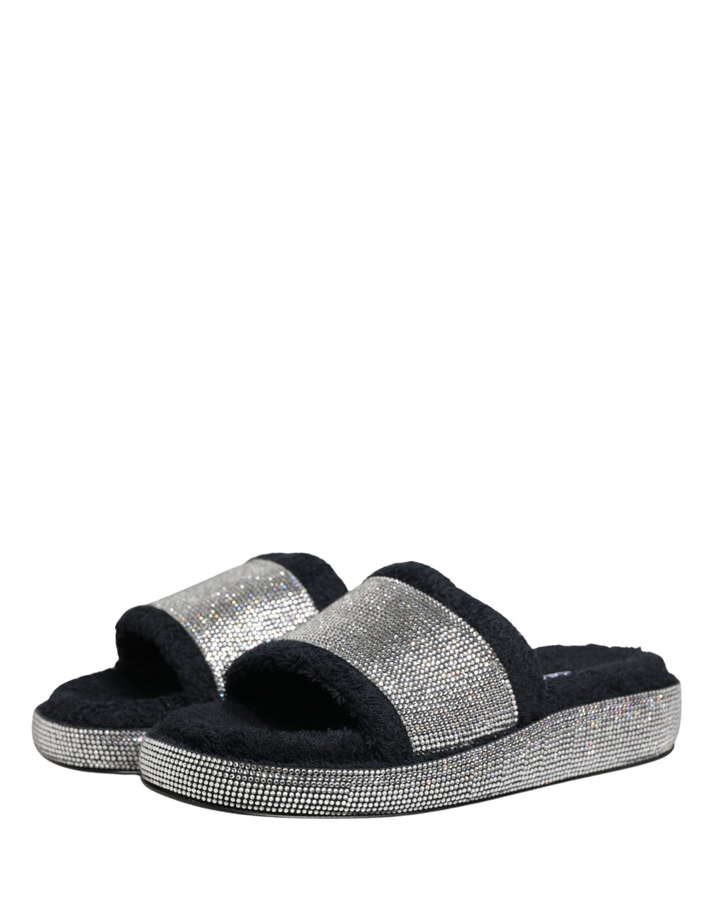 Dolce & Gabbana Schwarze Plateau-Slipper mit Kristallbesatz