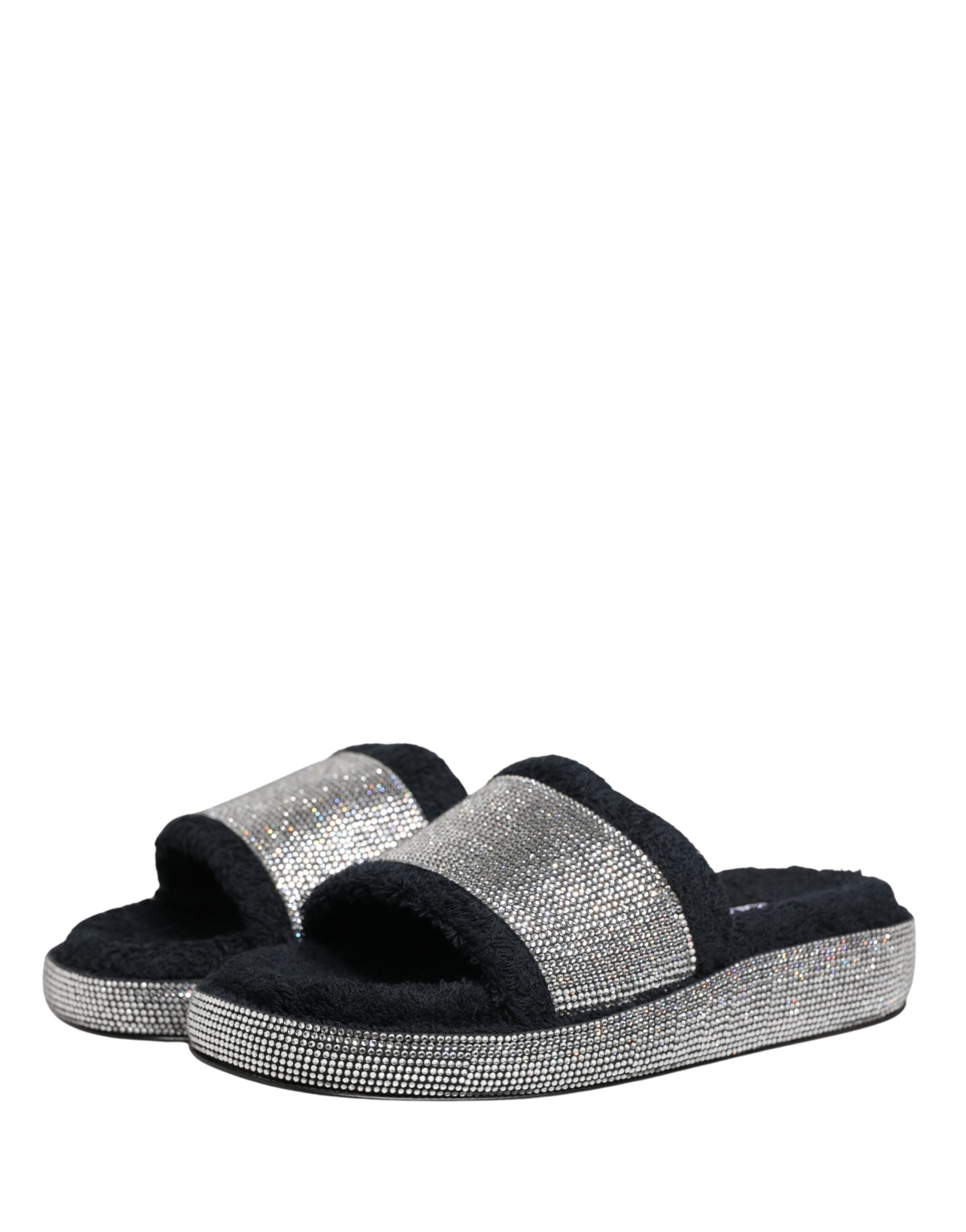 Dolce & Gabbana Schwarze Plateau-Slipper mit Kristallbesatz