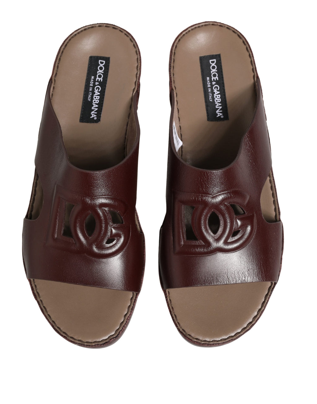 Dolce & Gabbana Maroon Leder Cutout DG Logo Sandalen Schuhe