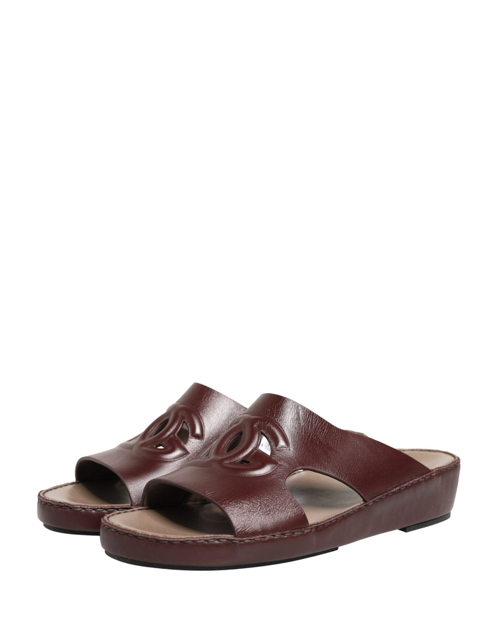 Dolce & Gabbana Maroon Leder Cutout DG Logo Sandalen Schuhe